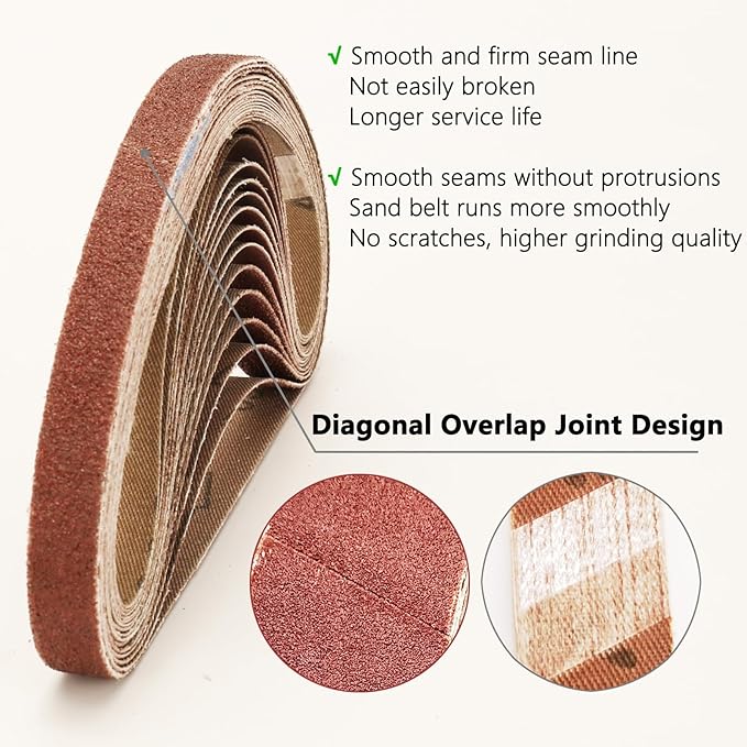 50 Pcs 1/2 x 18 Inch Hard Cloth Aluminum Oxide Sanding Belts,10 Pcs Each of 60/120/240/400/600 Grits Sanding Belt for Detailing Bandfile Sander,452 x 15 mm Sanding Belts for Mini Belt Sander.