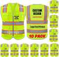 BeautyWill Custom Logo 10/20 Pack Safety Vest Class2 High Visibility Vest with Pockets Breathable Construction Vest Bulk