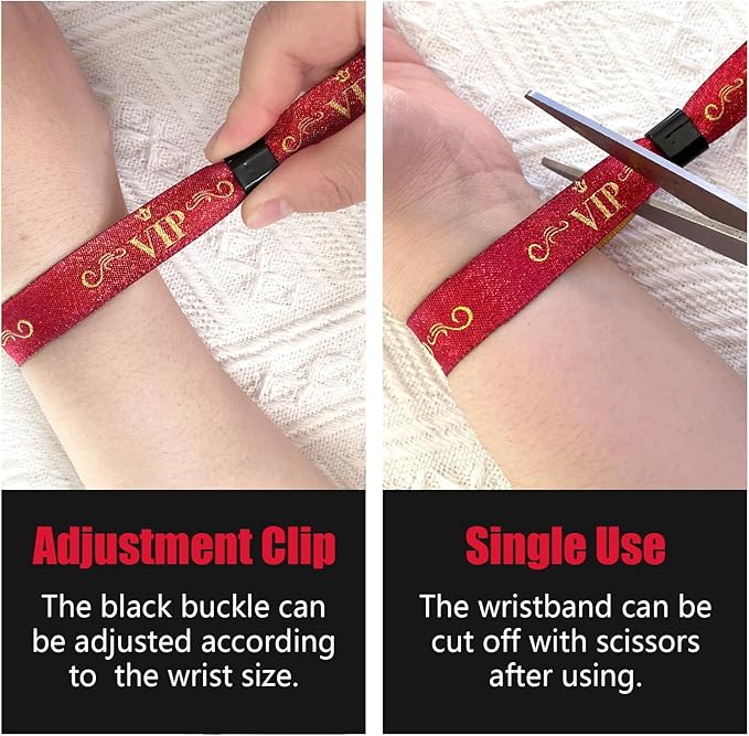 100 Pcs VIP Cloth Event Wristband, Disposable VIP Wristbands for Events, Colored VIP Wristbands Events,for Lightweight Concert,Club Entrance Wrist Strap Party Wristband Event (Color : Red)