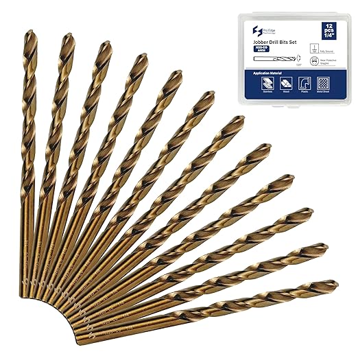 12pcs 1/4" Cobalt Drill Bit Set, M35 HSS, 135 Degree Tip, M35 Jobber Drill Bits for Metal, Stainless Steel, Cast Iron, Wood, Plastic, Fully Ground from Pro Edge Technology