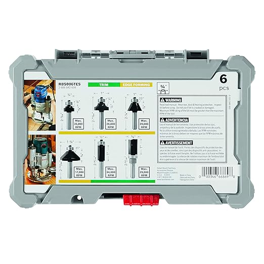 BOSCH RBS006TES 6-Piece (Universally Compatible Accessory) Carbide-Tipped Trim and Edging Router Bit Assorted Set