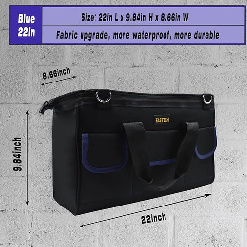 22 Inch Tool Bag, Waterproof Wide Mouth Tool Kit, Heavy Duty Tool Bag Organizer With Shoulder Straps, Tool Storage Package For Men/Women (22IN DarkBlue)