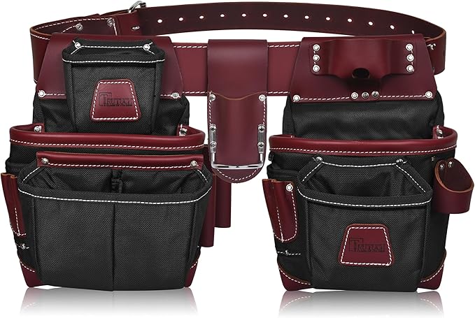 Nylon and Leather Tool Belt | Framing Tool Bags | Leather Tool Belts | Nylon Tool Pouch | Carpenter Tool Belt | Construction | Framers | Electrician (Black)