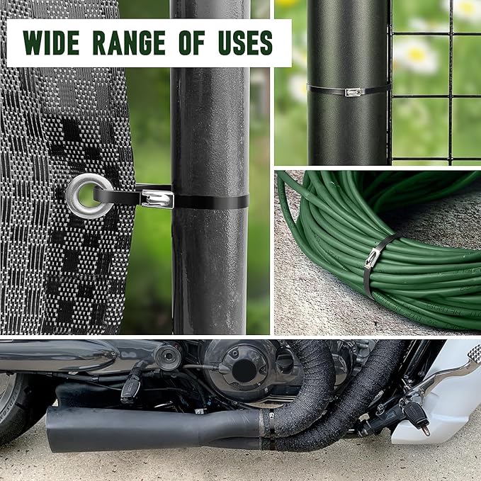 StainlessSteel Cable Tie Gun Set with 200PCS Ties - Special Tool For Fastening And Cutting Metal Cable Ties- Ideal for Chain Link Fence, Dog Fence,Outdoor Fencing, Exhaust Pipe.