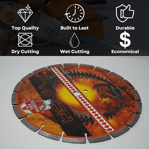 14 Inch Viper Laser Concrete Diamond Blade – Professional Grade for Concrete, Brick, Block, Stone & Pavers – Precision Dry or Wet Cutting Disc for Electric or Gas Saws (14" X 1"-20mm Arbor)