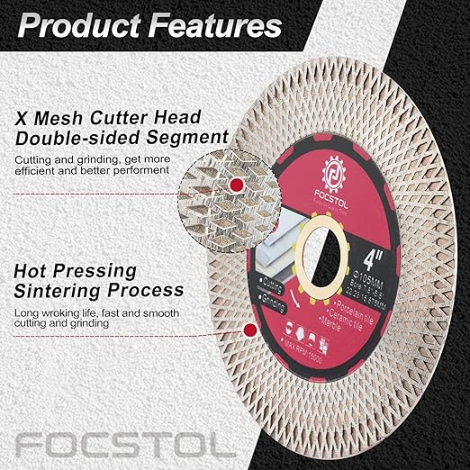 Diamond Tile Saw Blade - 4''(105mm) Cutting & Grinding Disc Wheel for Porcelain Ceramic Tile Marble Granite Artificial Stone with X Mesh Rim for Angle Grinder