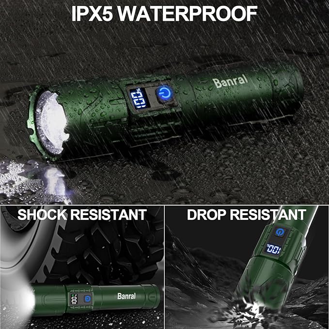 Rechargeable Flashlights High Lumens - Super Bright LED Tactical Flash Light, Powerful Waterproof Handheld USB C Flashlight for Camping,Emergencies,Home,5 Modes,Zoomable (2, Green)