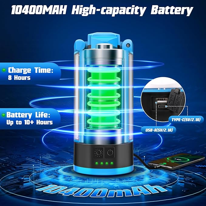 T-SUN Rechargeable Work Light with Stand, 6000K Camping Light with 4 LED Lamp Heads, 10400mAh Cordless Work Light for Job Sites, Emergency & Camping, Detachable Tripod & Storage Bag Included