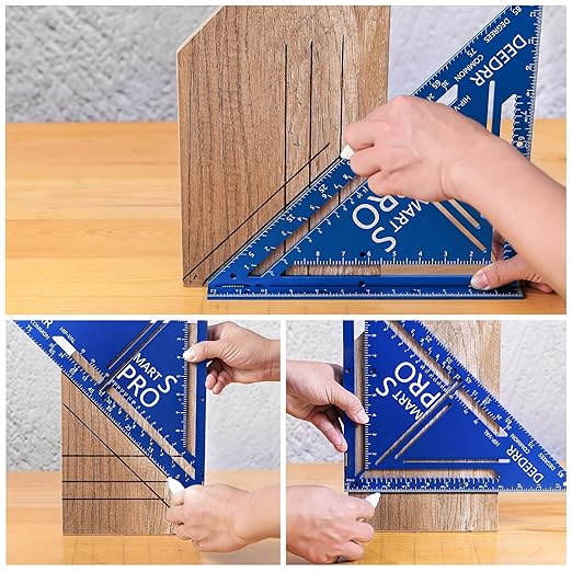 Pro 12 Inch Advanced Carpenter Square-Jig Block -Leve-Accurate Flatwork- Framing Square- Multi-Angle Measuring Tool (90° & 180°) for Carpenters & Architects(Blue)