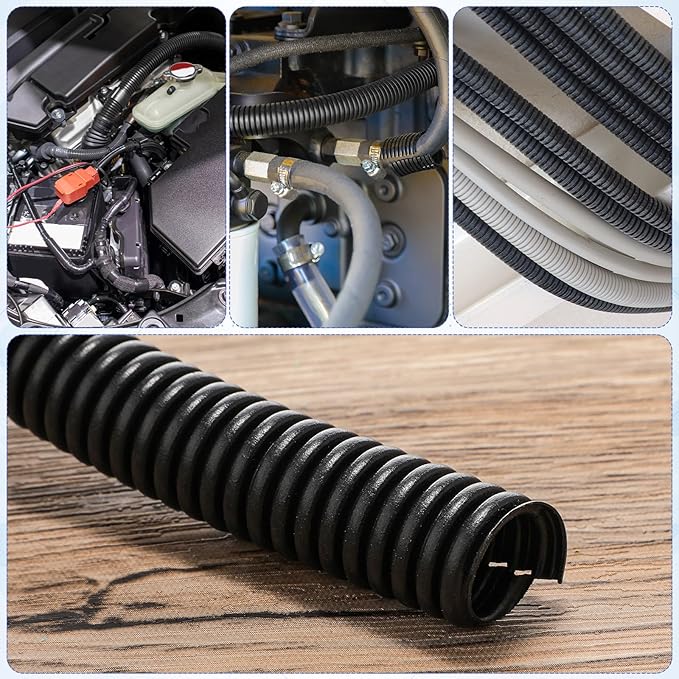 Sasylvia 1/4" x 150 ft Split Wire Loom Tubing Automotive Wire Loom Assortment Split Cable Sleeves Bulk Flexible Electrical Conduit Protective Kit