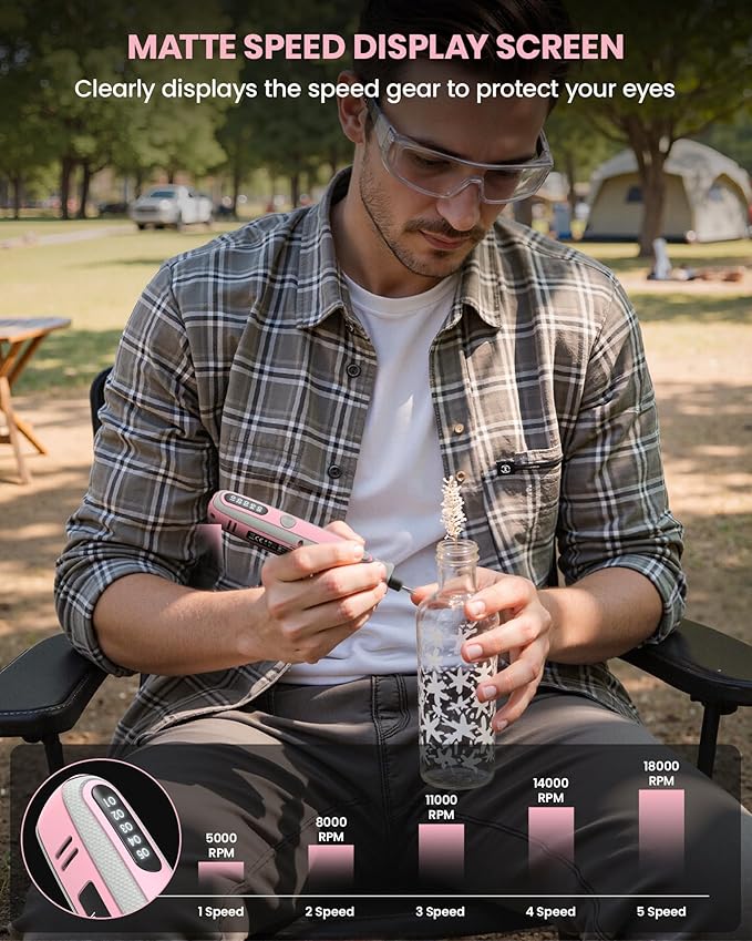 Rotary Tool 4V Pink, Rotary Tool Kit with LED Display, Cordless Rotary Tool with Speed Memory, Mini Rotary Tool for Small DIY Project, Small and Light with Rubber Handle, Beginner Friendly