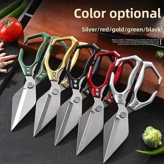 Multi-Purpose Kitchen Scissors,stainless steel scissors,Poultry Shears,Sharpeners Bottle Openers Zester and More Stainless Steel,for opening cans and heavy duty poultry cutting (Green)