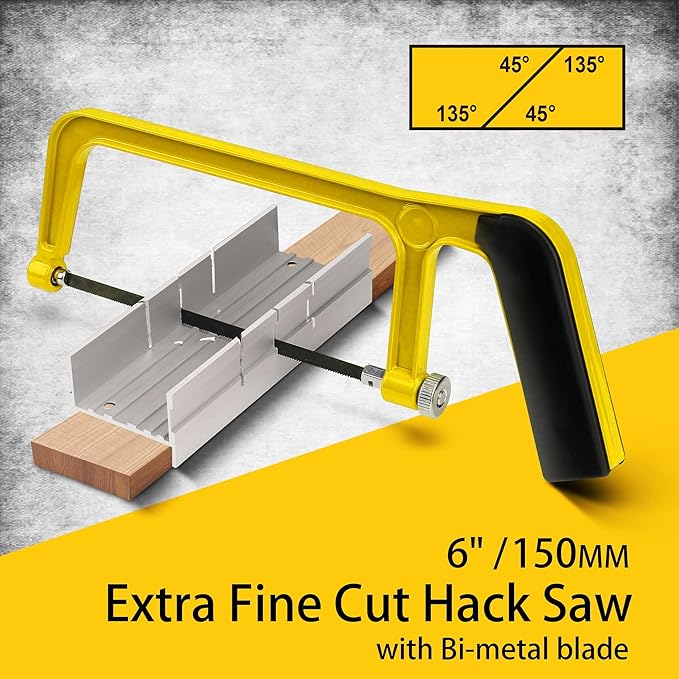 6 in. Mini Hacksaw Set - 150mm Extra Fine Cut Hack Saw Sets and 3pcs Extra Bi-Metal Blades for Wood and Metal