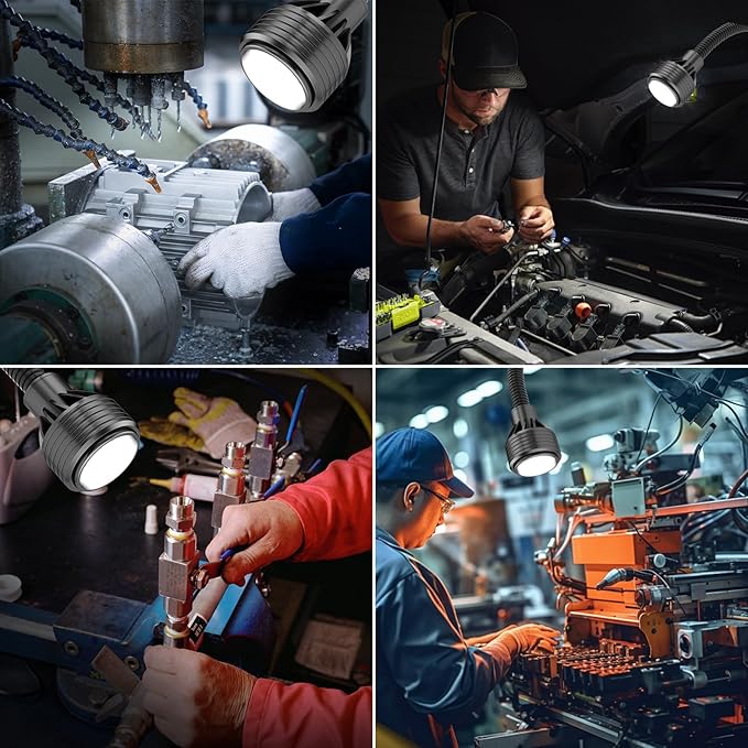Magnetic Work Light,Three-ColorTemperature,1320Lumen 120v FlexibleGooseneck Work Light withAdjustable Focus and Magnetic Base for Lathe CNC MillingDrill Press SewingMachine Industrial Light