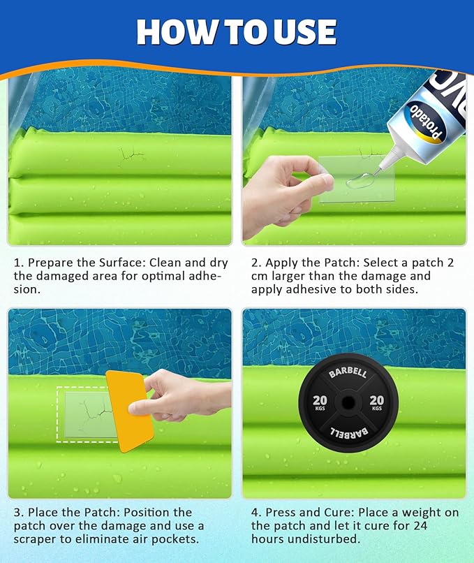 Air Mattress Patch Kit, Heavy Duty Waterproof Vinyl Repair Patch Kit, 80 ML Inflatable Patch Repair Kit for Air Mattresses, Swimming Pools, Hot Tubs, PVC Boats, Tent, Kayaks, Inflatable Toys