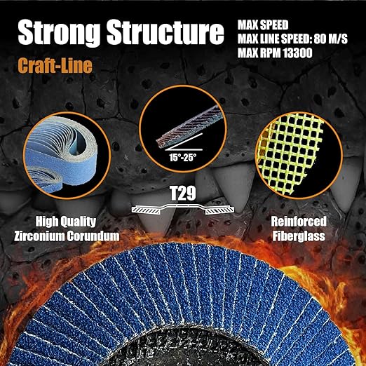 Merryland Flap Disc 4 1/2 inch Metal for Angle Grinder, 4.5inch 80 Grit T29 Flap Wheel 10 Pack, Blue Zirconium Corundum INOX Stainless Steel Iron Universal, Craft-Line FC1107414-10