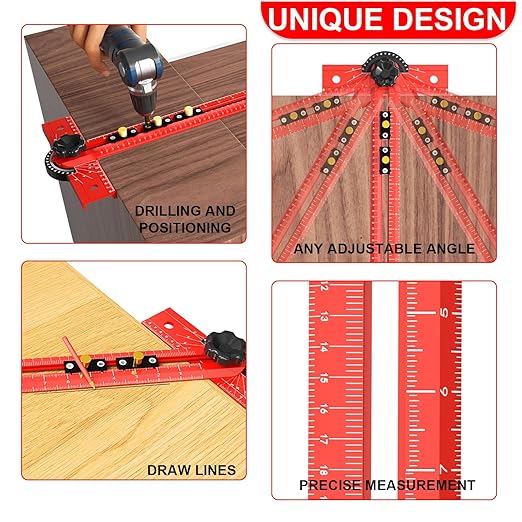 Woodworking T Square Ruler, Precision Drilling Positioning Measuring Tools, Adjustable Aluminum Alloy Sliding 13.5 Inch T-Square Ruler with Angle Adjustment for Carpenter Work and Architect