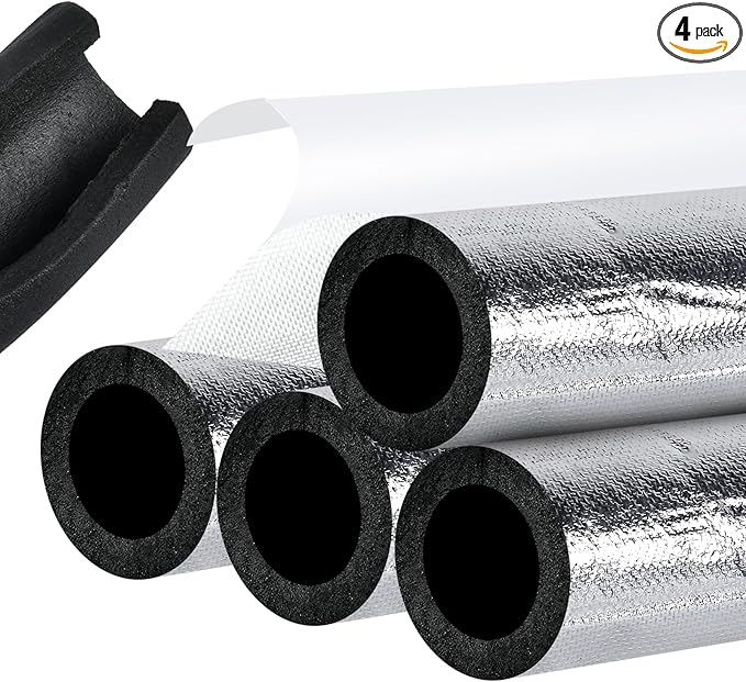 4 Pack Insulation Tubes 2 Inch, Pre-Slit Self-Adhesive Insulation Wrap, Highly Insulated for Copper Pipe, AC Line, Sprinkler (20mm Thick)