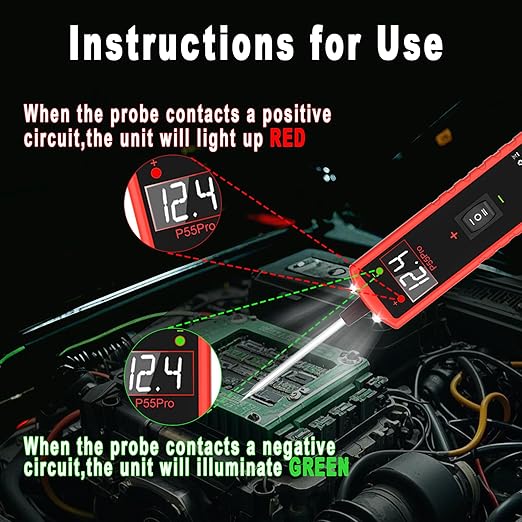 Power Circuit Probe Tester 6V-30V DC Test Light Car Fuse Tester Tool Short Circuit Located Auto Electrical Tester Kit Component Polarity Identify with Overload Protection,P55 Pro Test Probe.