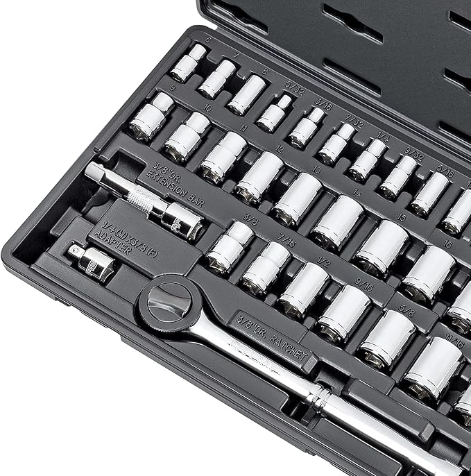 CARBYNE 1/4" & 3/8" Drive Socket & Ratchet Set - 34 Piece | SAE & Metric. Includes Metric 6 to 18mm, SAE 5/32" to 3/4". 6 & 12 Point. Cr-V Steel • From a Family-Run Tool Company Based in the U.S.A.