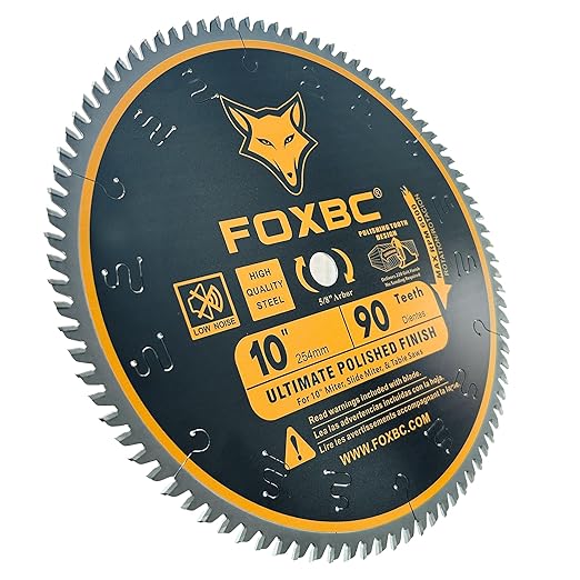 FOXBC 10 Inch Saw Blade 90-Teeth Ultimate Polished Finish Saw Blade for Wood, 5/8-Inch Arbor