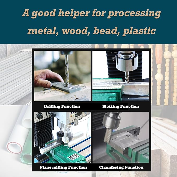 Mini Drilling and Milling Lathe Machine Benchtop for Metal Wood Working with Metric Scale Adjustable Speed MT3 Spindle Taper Emergency Stop Switch 1100W