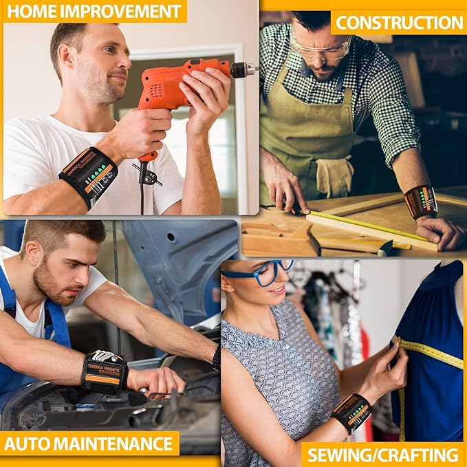 Tool Gifts for Men Stocking Stuffers - Magnetic Wristband for Holding Screws, Wrist Magnet, Gifts for Dad Father Husband Him, Gadget Tool Men Women Magnetic Tool Gift for Carpenter,Woodworker,2 Pack.