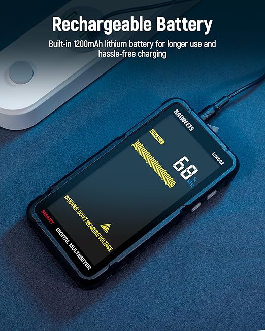 KAIWEETS Smart Multimeter Rechargeable Electrical Tester with Auto Ranging Digital Voltmeter Measures Voltage Current Resistance Continuity Capacitance Temperature Frequency NCV 6000 Counts TRMS