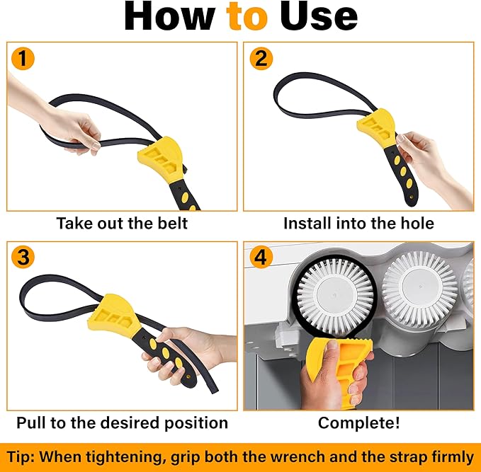 2 PCS Strap Wrench Plumbing, Rubber Strap Wrench, 24 Inch & 19.7 Inch Oil Filters Strap Wrenches, Water Filter Wrenches, Adjustable Rubber Jar Opener for Water Filters, Plumbing,Sink, Faucet (Yellow)