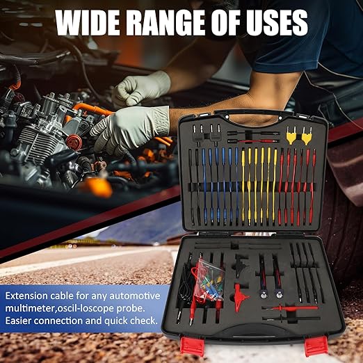 110 Pcs Automotive Circuit Test Lead Kit, Multimeter Test Leads Kit, Electrical Test Kit, Back Probe Kit Automotive, Relay Wire Connector Kit (with Black Carrying Case), Alligator Clips