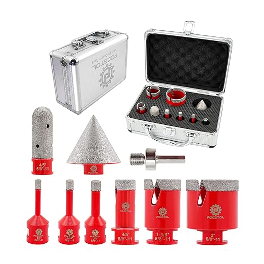 Diamond Core Drill Bit Set - FOCSTOL 9pcs Diamond Hole Saw Kit for Porcelain Tile Ceramic Marble Granite (6/8/10/20/35/50mm+20mm Finger Milling Bit+50mm Beveling Chamfer Bit+Hex)