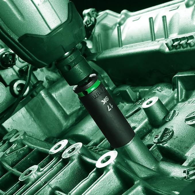 SK 3/8" Drive Impact Socket Set, Deep Metric Sockets, 13-Piece 8 to 21mm, Premium CR-MO Steel, SureGrip 6 Point Design, with Aluminum Socket Organizer