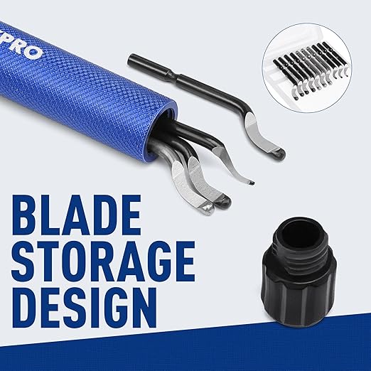 WORKPRO Deburring Tool with 11 Extra High Speed Steel Swivel Blades - 360 Degree Rotary Head Deburring Tool for Metal, Resin, Aluminum, Copper, Plastic, 3D Printing, Wood
