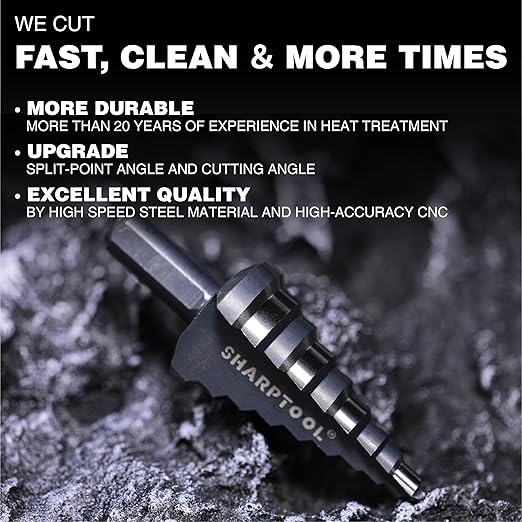 1/4 to 1-1/8 Inches M2 HSS Step Drill Bit, Unibit for Cutting Stainless Steel, Metal, Wood & Plastic