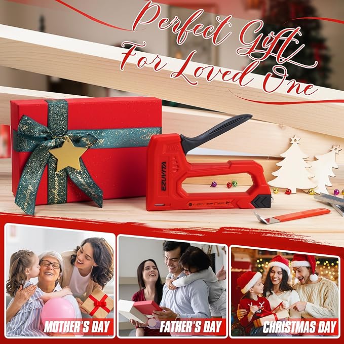 Light Duty Staple Gun for Wood, Red Upholstery Staple Gun Kit with 2000pcs JT21 Staples 1/4, 5/16, 3/8 inch and Staple Remover, Stapler Gun for Crafts, DIY, Classroom, Decoration