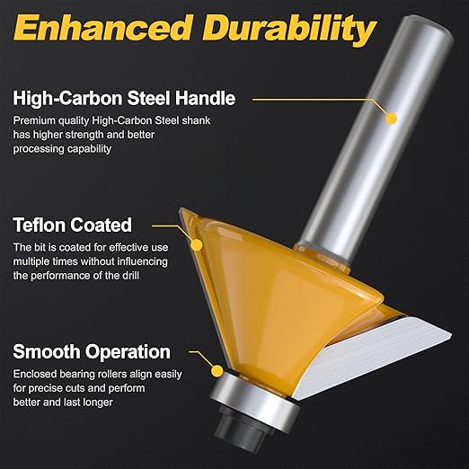 12 Pieces Tungsten Carbide Router Bit Set 1/4 Inch Shank for Beginners Woodwork Tools, Including Dovetail, Chamfer, Straight,Over Round, 90 V Grooving, Raised Panel Router Bit