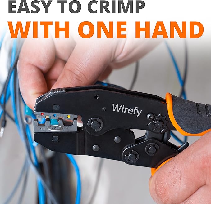 Wirefy Crimping Tool 8.7" for Quick Change Crimping Dies - Ratcheting Wire Crimper - Crimping Pliers - Terminal Crimp Tool - 26-8 AWG (Crimping Dies Sold Separately)
