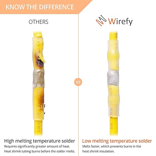Wirefy 100 Pieces Electrical Heat Shrink Solder Lugs - Waterproof Electrical Terminals - Waterproof End to End Connection - Yellow 4-6mm²