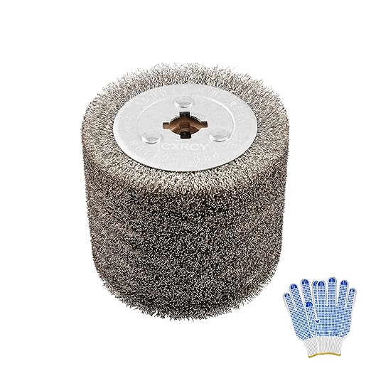 4.7" x 4" Stainless Steel Wire Drawing Wheel, Wire Brush Drum Surface Conditioning Tool, Metal Polishing Wheel for Metal Surface Polishing Grinding Removing Rust-3/4 Quad Keyway