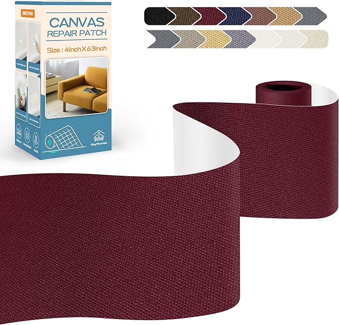 KING MOUNTAIN Canvas Repair Tape,Outdoor Gear Patch, 4×63 Inches,Waterproof,Self-Adhesive for Repairing Boat Covers,Sun Shades,Sofas,Tents,Lounge Chairs,Awnings (Burgundy)