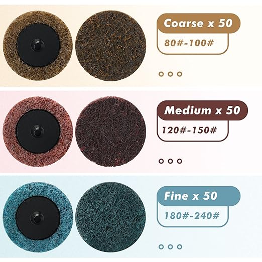 Macarrie 150 Pcs 2 Inch Surface Conditioning Discs Medium Sanding Grit Quick Change Sanding Discs Die Grinder Accessories for Surface Strip Grind Polish Burr Finish