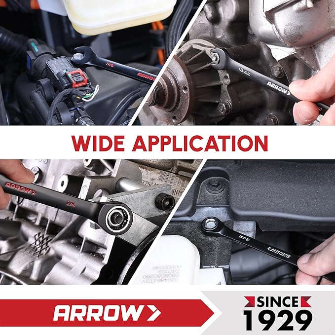 ARROW 24PCS Ratcheting Wrench Set Metric and Standard, Anti-Slip 6-18mm & 1/4"-3/4" Combination Ratchet Wrench Set with 2 Magnetic Tool Holders, CRV Material, 72-Teeth, Easy to Carry & Store