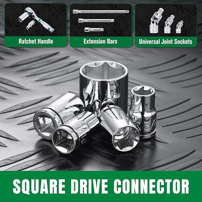 SK 3/8" Drive Socket Set, SAE Sockets, 13-Piece, 1/4" to 1", SuperKrome Finish, Premium CR-V Construction, with Aluminum Socket Organizer