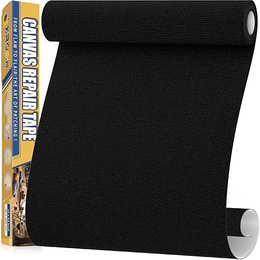 Canvas Repair Tape, 16 x 63 Inch Waterproof Heavy Duty Fabric Tape for Furniture, Self Adhesive Canvas Repair Patches for Boat Covers, Sofas, Tents, Louge Chairs, Canopy, Awning Black