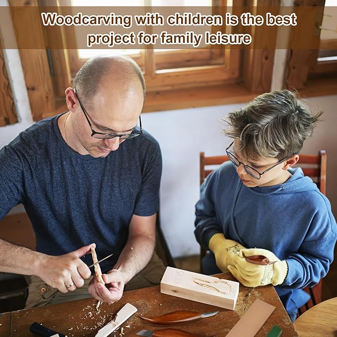 Wood Carving Knife With Leather Strop and Polishing Compound, Wood Whittling Tools for Beginners, Adults and Kids Whittling Tools (Sloyd Carving Knife)