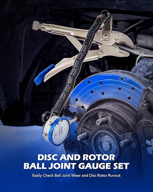 Orion Motor Tech Dial Gauge, Brake Runout Gauge and Ball Joint Gauge, Clamping Dial Indicator with 7 in Locking Pliers & 360° Flexible Stem Holder, 0.01 mm Precision Automotive Dial Indicator