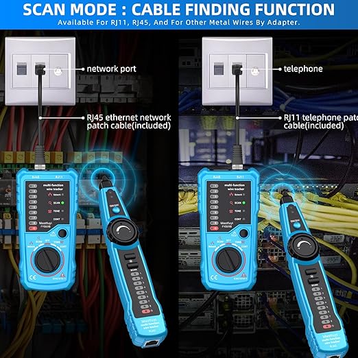 Network Cable Tester, Digital Signal Line Finder with Probe Tone, Ethernet LAN Network Cat5 Cat6 Cable Maintenance Collation, RJ11 RJ45 Cable Tracer, Telephone Line Test