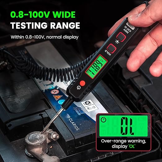 KAIWEETS 0.8V-100V DC Smart Automotive Test Light, Buzzer Circuit Tester with Sharp Probe, Bidirectional Voltage Tester with Flashlight, Electric Test Pen for Car Battery Polarity Continuity Fuses