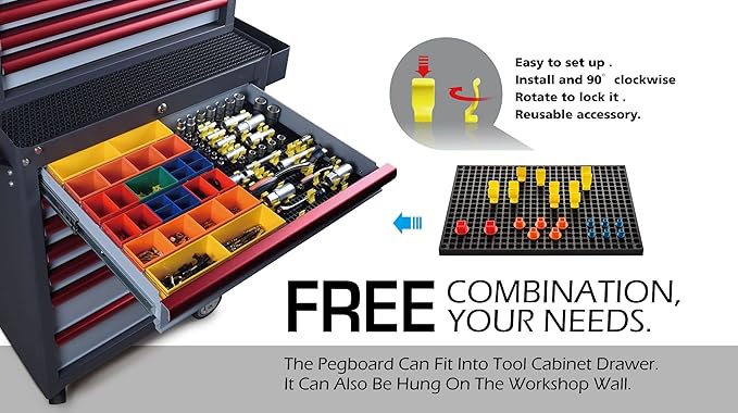 FREE ZONE 68-Piece Large Pegboard Tools Organizer Set,(Red) Tool Box and Storage, Tool Box Drawer Organizer for Tool Chest Cart Cabinet Workbench