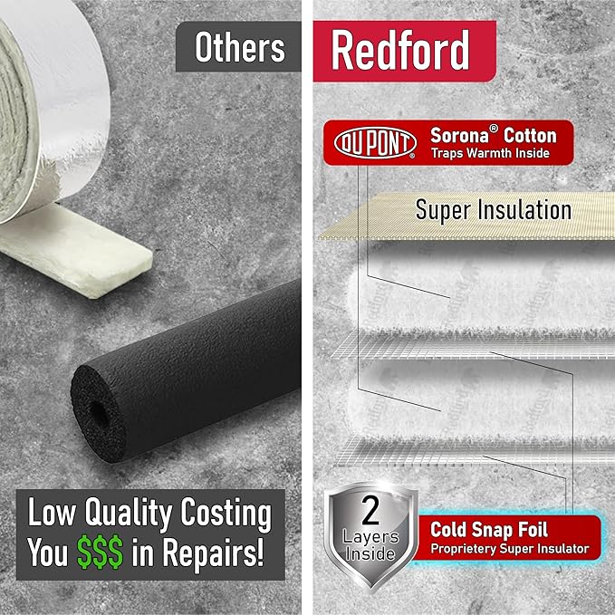 Redford Supply Co. Cold Snap (5°F) Outdoor Pipe Insulation Foam Tube, 12"W x 24"H, Outside PVC Wrap, Pipes Covers for Inside, Water Pipe Insulation Foam Tube, Insulating Outdoor Pipes (Beige)